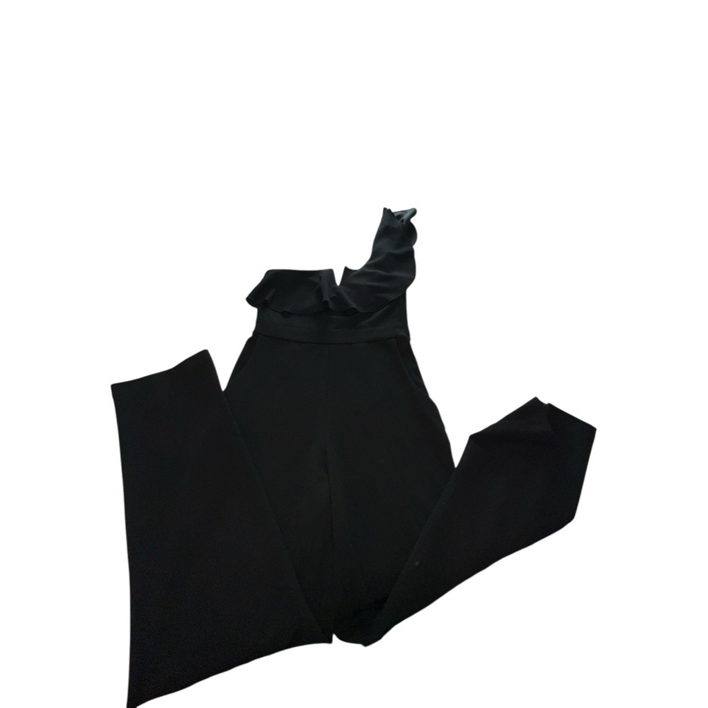 Teeze Me Black One Shoulder Jumpsuit Size 7/8 Wide Leg Wedding Guest Date Night